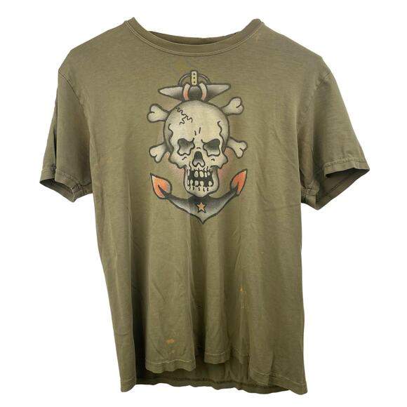 Lucky Brand Mens T Shirt Sz S Distressed Pirate Graphic Vintage ? Grunge Tattoo - Picture 1 of 7